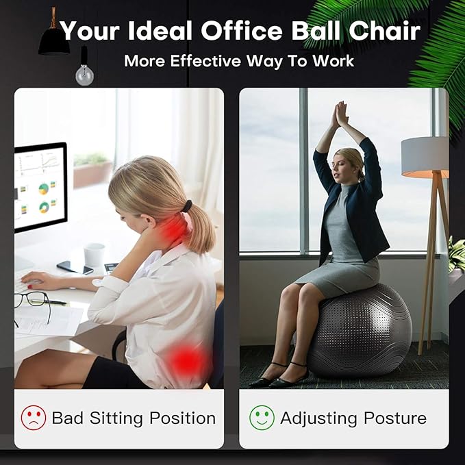 Yoga Ball, 22-30 Inch Extra Thick Exercise Ball for Workout Fitness Balance, Anti Burst Chair for Home and Office Desk, Includes Hand Pump & Workout Guide Access