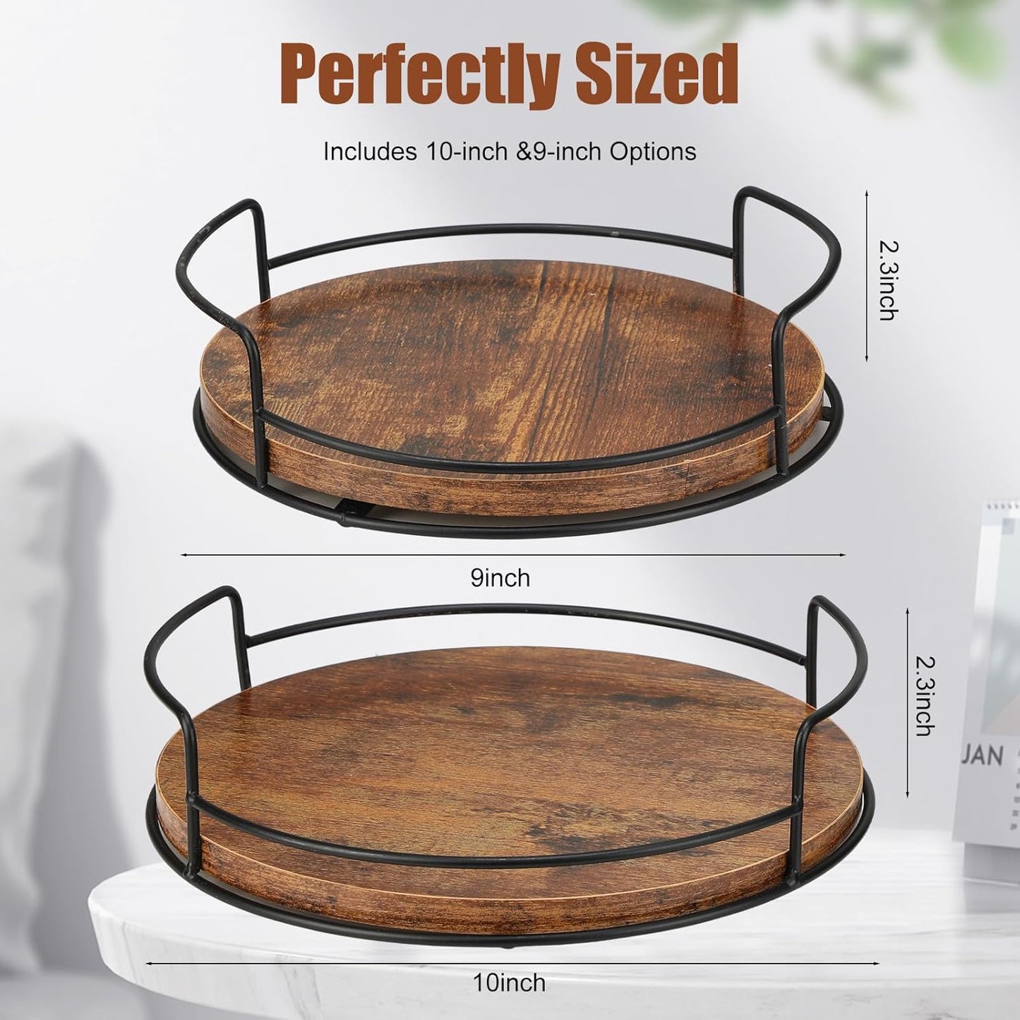 2 Pack Lazy Susan Organizer for Table Top Turntable 9'' and 10'' Wooden Lazy Susan Turntable for Cabinet Pantry Bathroom Kitchen Countertop Organizer Spice Organization