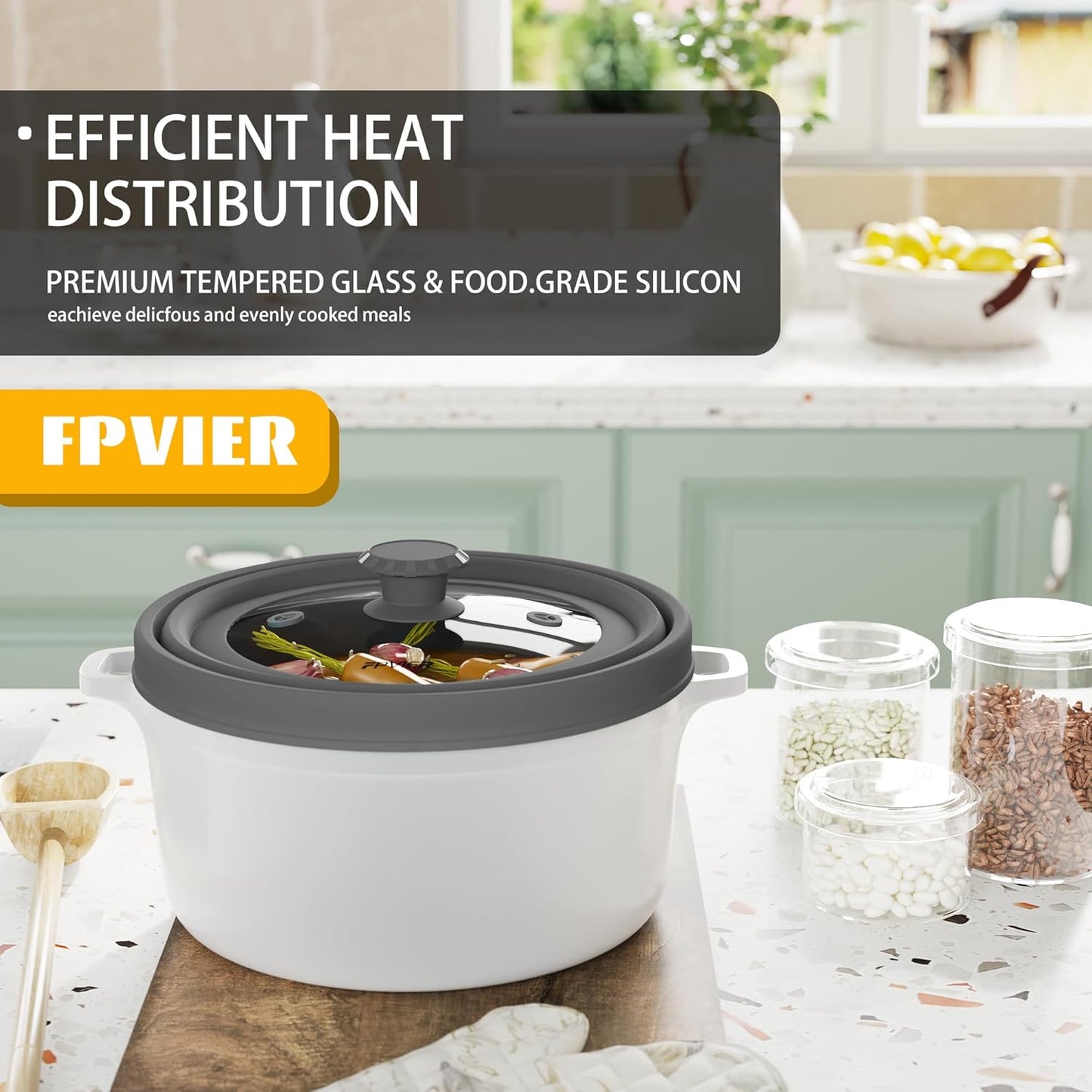 Collapsible Microwave Splatter Cover - Vented Silicone & Glass Lid with Easy-Grip Handle, Fits 6 to 8 Inch Plates & Bowls, 9 Inch Diameter, Prevents Splatters & Ensures Even Heating