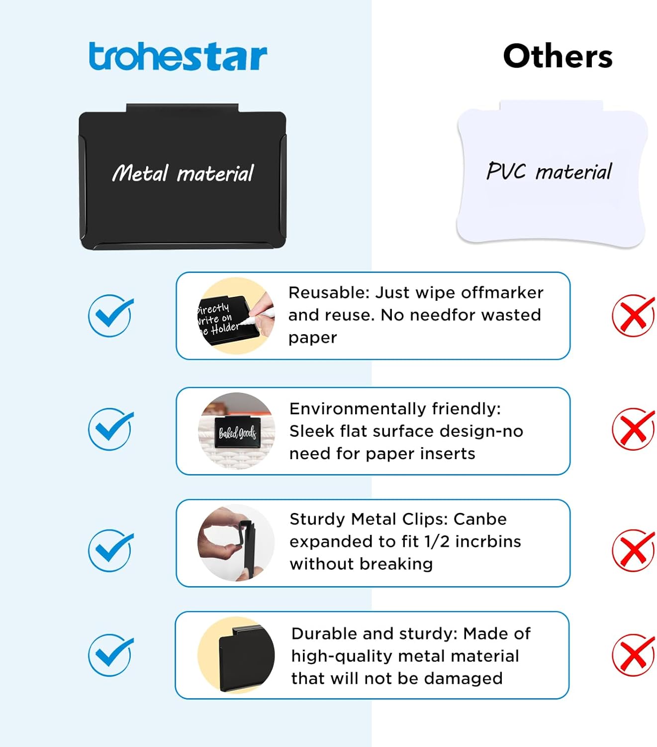 Metal Pantry Baskets Labels Clip On for Storage Bins | Edge Fold-Cream (Edge Fold-Black, 18 Metal Label Clip)