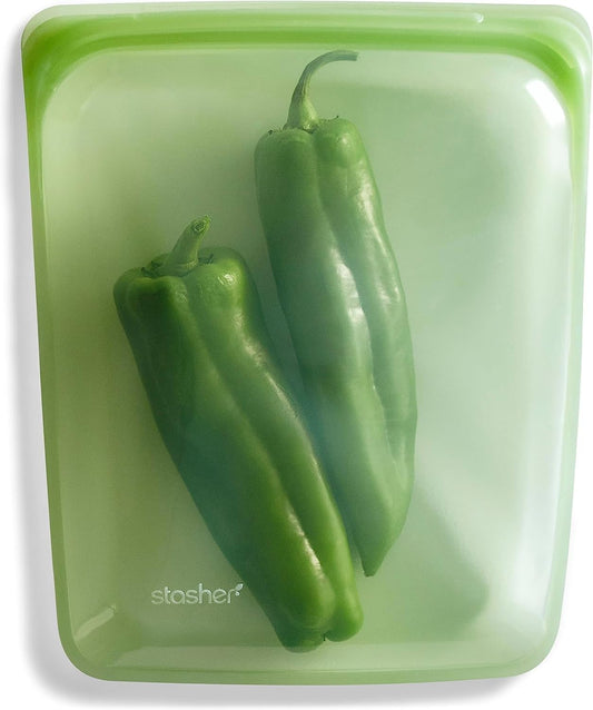 Stasher Premium Silicone Reusable Food Storage Half Gallon Bag, Green, Microwave, Sous Vide, Dishwasher, Oven and Freezer Safe, BPA Free, Leak-free, Eco-friendly, 64 Oz