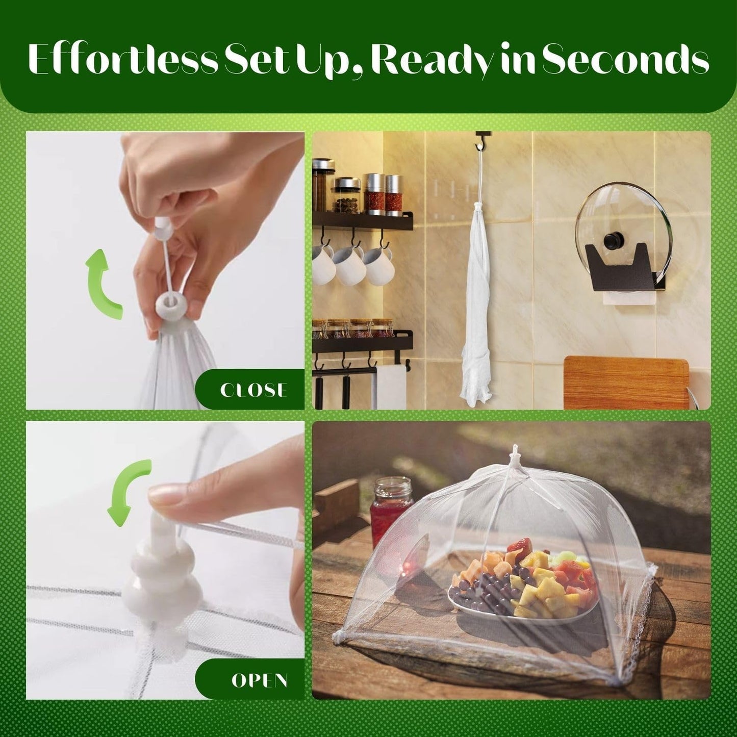 Flexzion Food Cover Tent - Pop Up Mesh Screen Net Umbrella Covers Keep Out Flies, Bugs, Mosquitoes, Perfect for Outdoor Picnic, BBQ, Camping, Fruit Dinner Protection, Reusable & Collapsible - 6 Pack