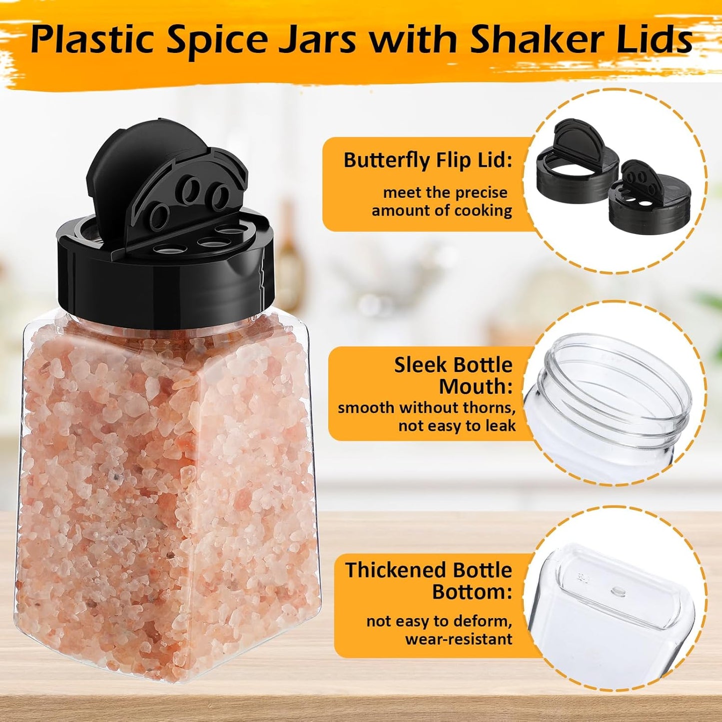 30 Pack Plastic Spice Jars with Shaker Lids Clear Seasoning Containers Spice Bottles for Kitchen Storing Spice Herbs Seasoning Powders(Cuboid,9.3 oz)