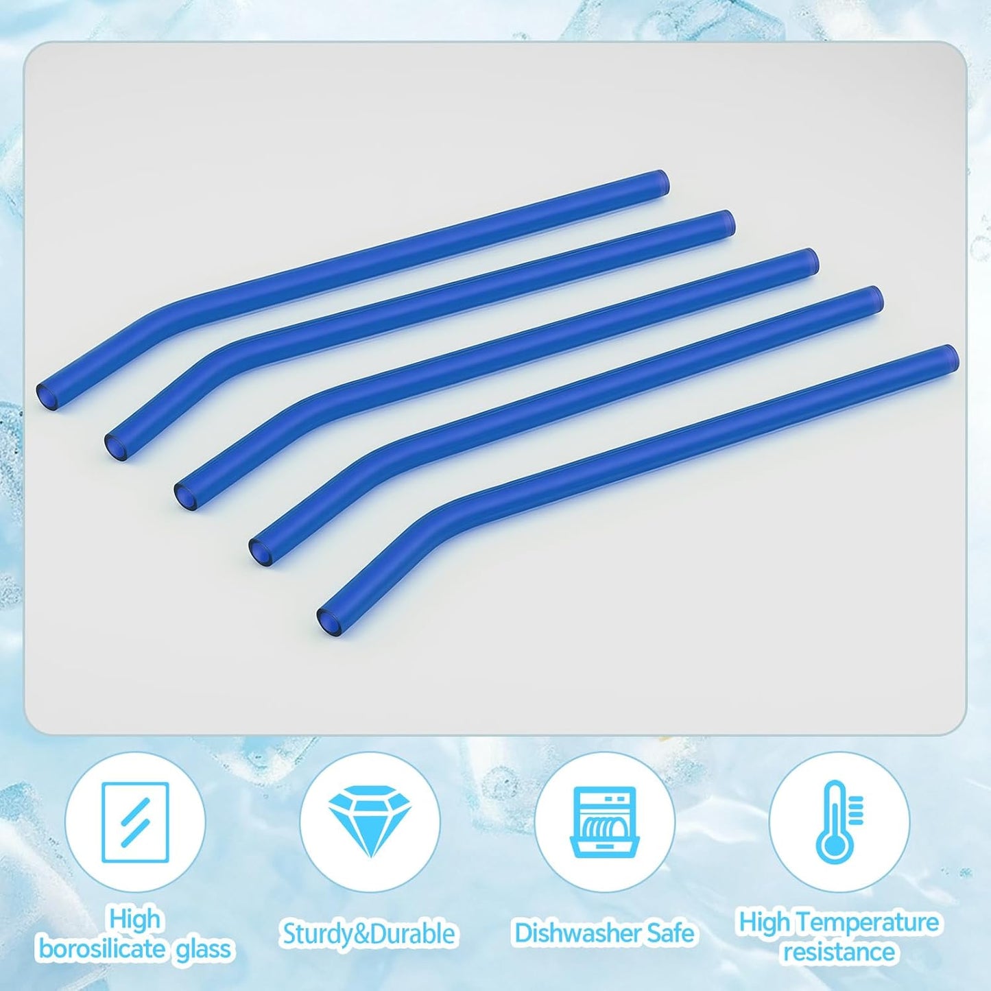 12 Pcs Reusable Glass Straws 8"x 8 mm Bent Glass Drinking Straws with Cleaning Brush for Tea, Smoothies, Milkshakes, Juices,Beverages(Light blue)