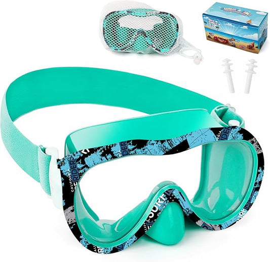 Kids Swim Goggles 180° Snorkel Diving Mask with Nose Cover, Anti-Fog Kids Swimming Goggles with Elastic Fabric Strap for Kids Boys Girls