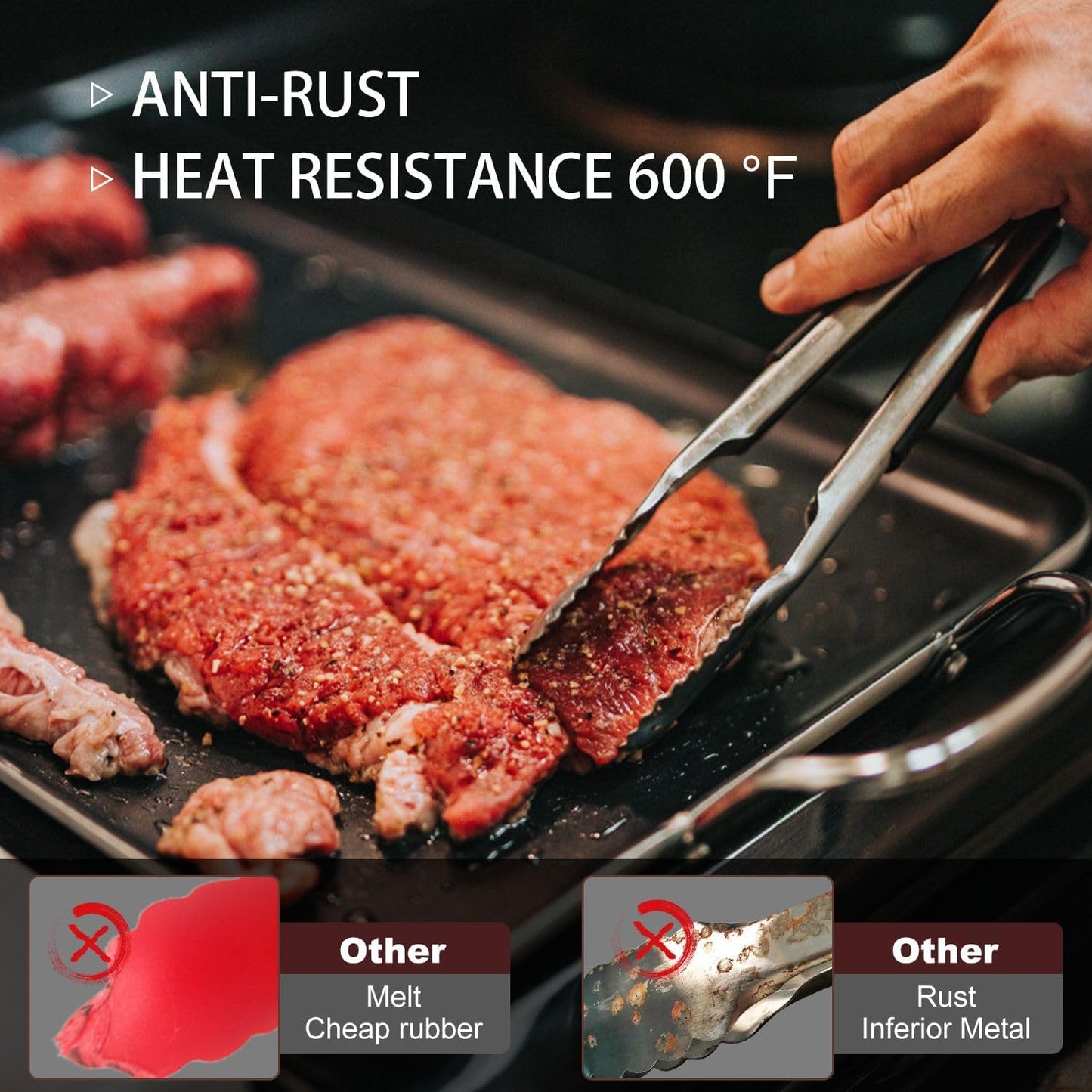 Kitchen Tongs - 12 inch Heavy Duty Food Tongs, Ergonomic Grip,Superior Stainless Steel and Non-Slip Heat Resistant handle - Perfect for Cooking, Salad, Grilling, Barbecue,Dishwasher safe