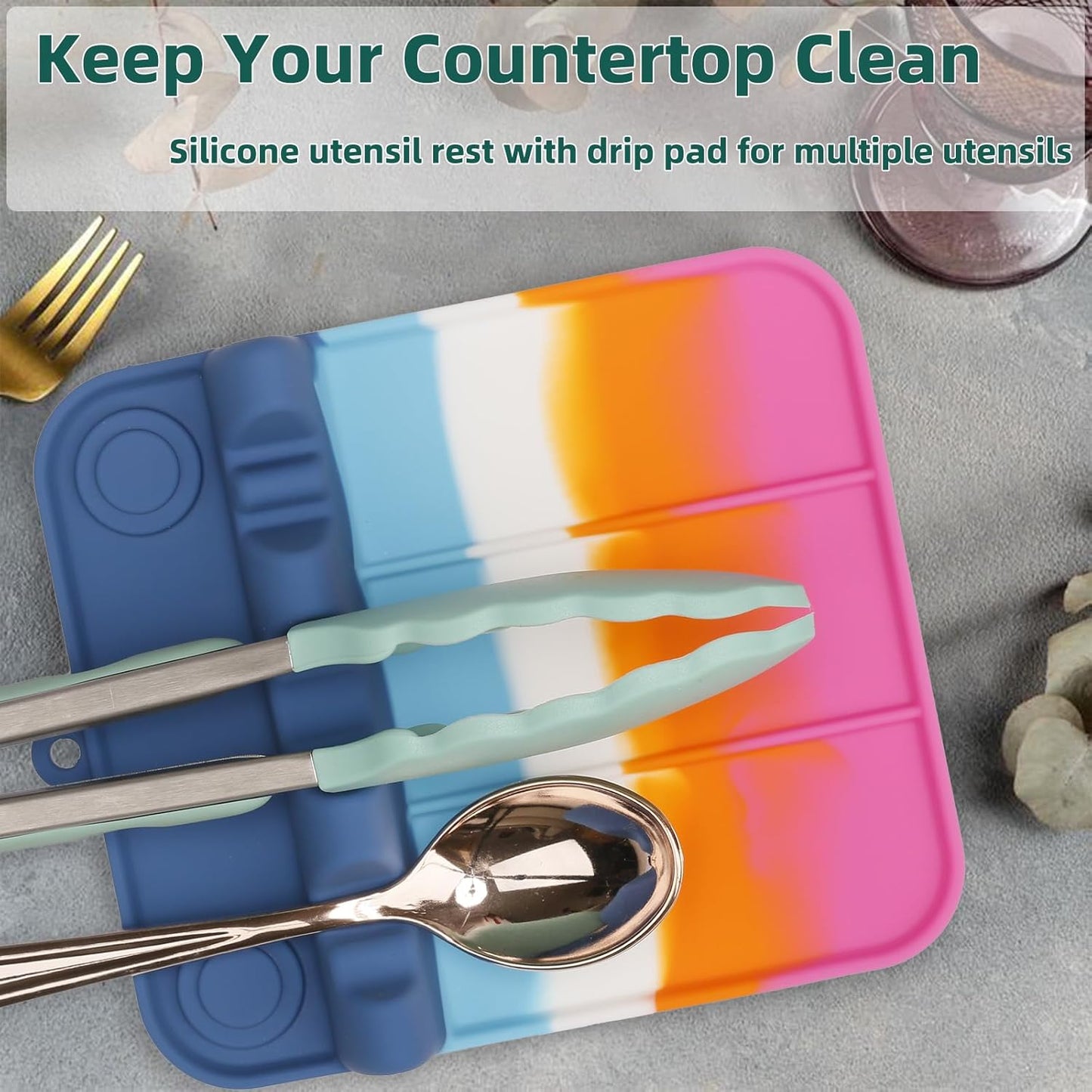 Spoon Rest, Silicone Spoon Holder for Stove Top with Drip Pad Suitable for Multiple Kitchen Gadgets, 3-Groove Upgraded Utensil Rest for Kitchen Counter, Heat-Resistant Dishwasher Safe, Macaron Color