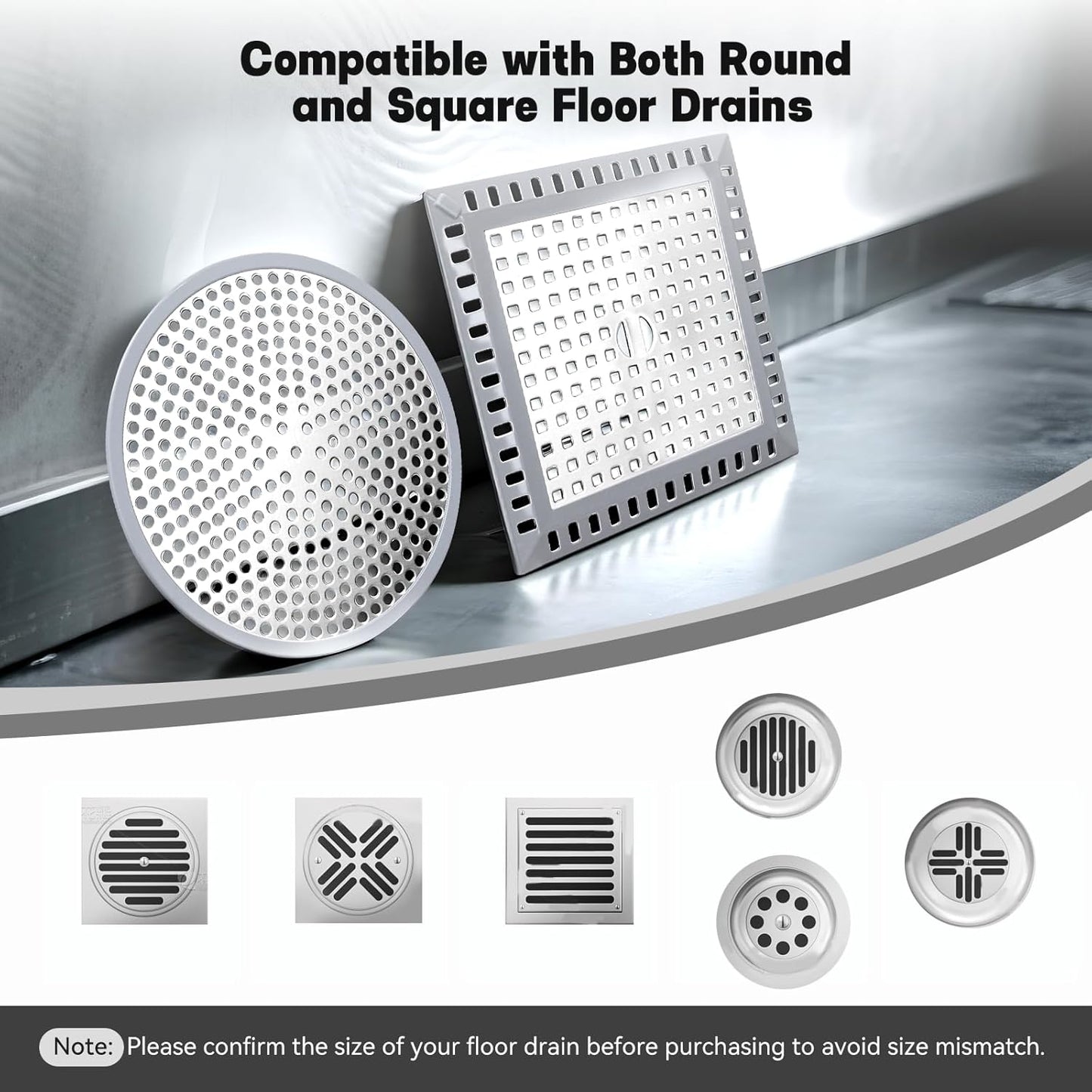 Makerfire 2PCS Shower Drain Hair Catcher, 4.72'', Flat Shower Drain Cover/Filter, Bathroom/Kitchen Sink Drain Strainer, Stainless Steel and Silicone