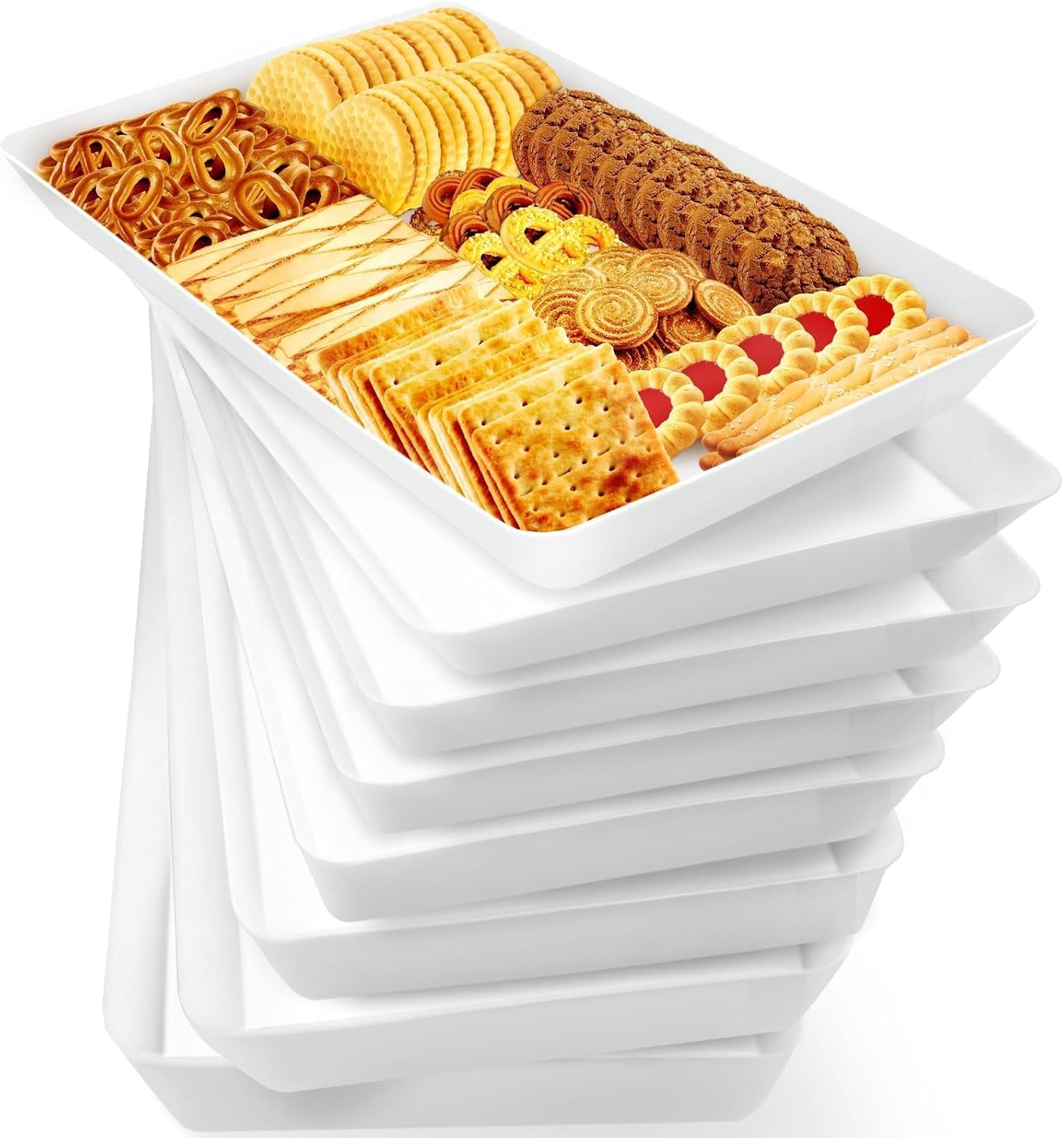 WOWBOX 8 pcs Serving Tray for Entertaining, Serving Platters for Snacks, Fruit, Cookies, Dessert, Reusable Plastic Trays for Serving Food and Pantry Organization in Kitchen & for Parties
