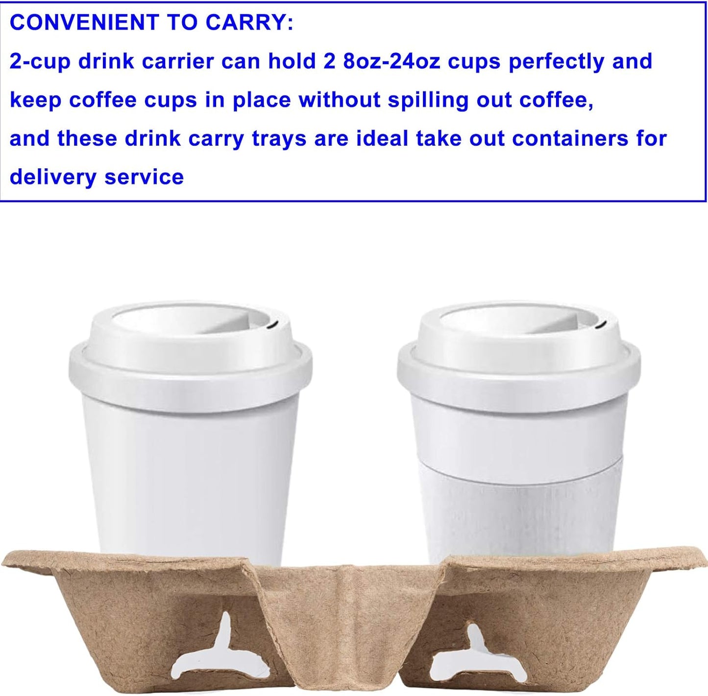 2 Cup Pulp Fiber Drink Carrier, 100 Pack Biodegradable Disposable Take-Out Cup Carriers Holders for Coffee, Hot Cold Drinks, Beverages Transportation, Food Delivery Service 8.6x 4.3x1.7 inch