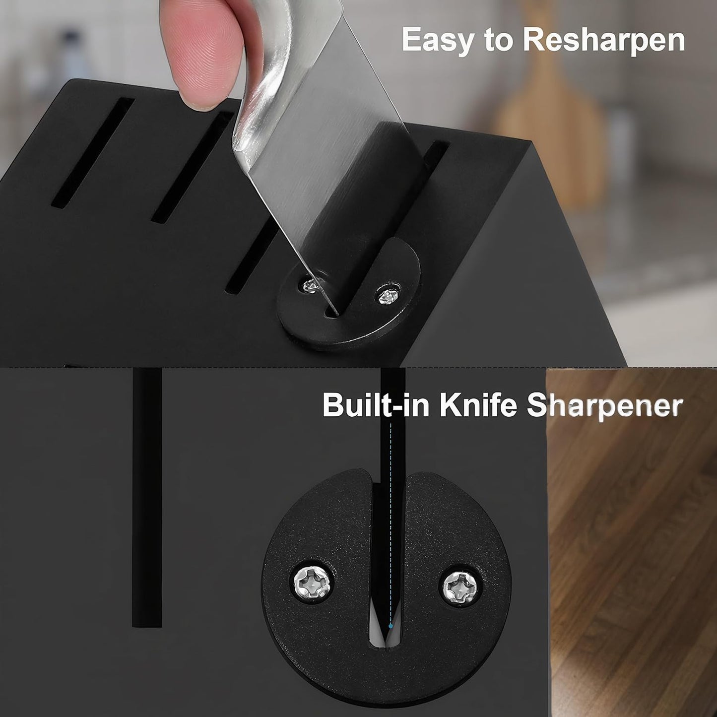 KUISINE Premium Chef Knife Set,High Carbon Stainless Steel Razor-sharp Blade Ergonomic Non-slip Steel Handle,Block Knife Set with Built-in Sharpener(Black Silver,15PCS)