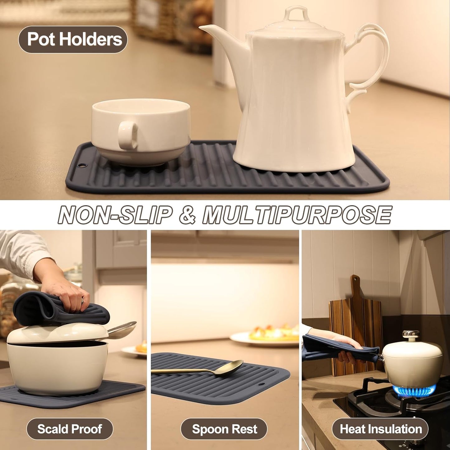 Joyhalo 4 Pack Silicone Trivets for Hot Pots and Pans,480℉ Heat Resistant Trivets for Hot Dishes,Hot Pads for Countertop,Kitchen Potholders,Navy