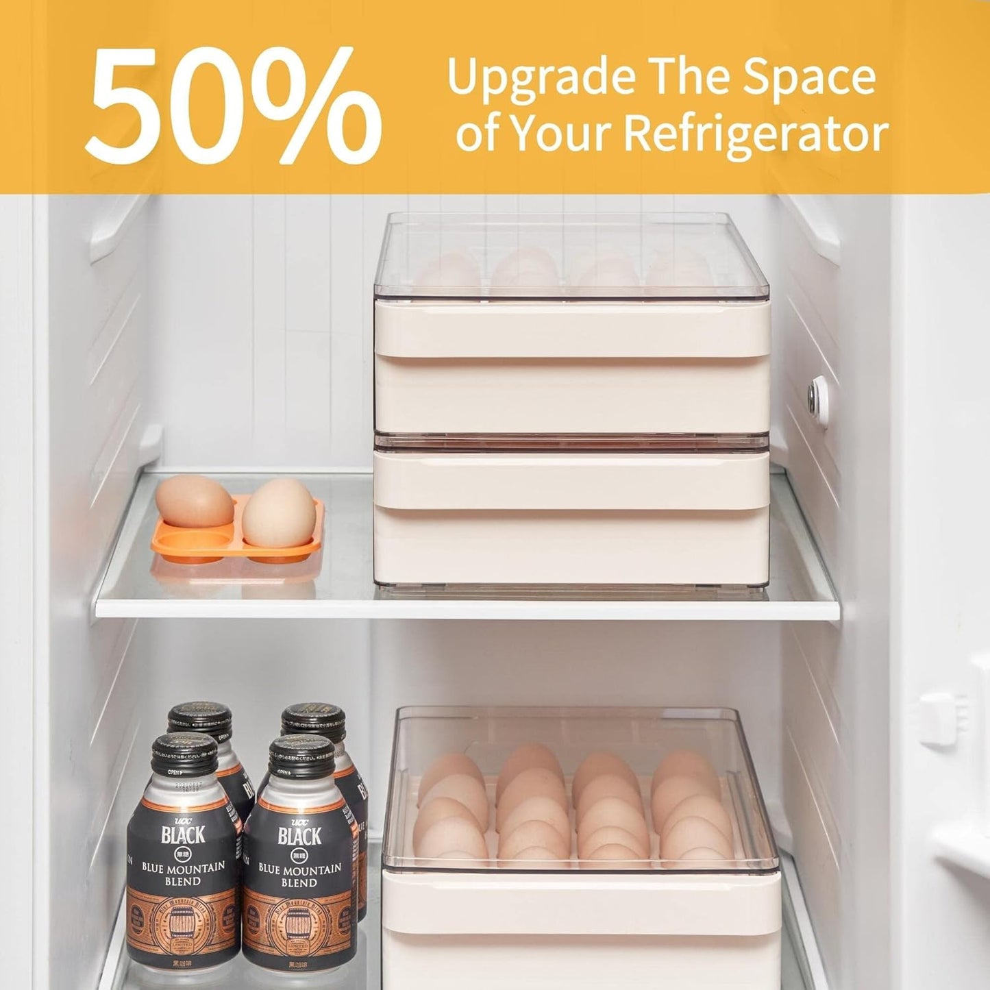 vacane Egg Storage Container for Refrigerator BPA Free Refrigerator Organizer Bins,Stackable Egg Holder for Refrigerator,24 Egg Tray,Clear Egg Drawer