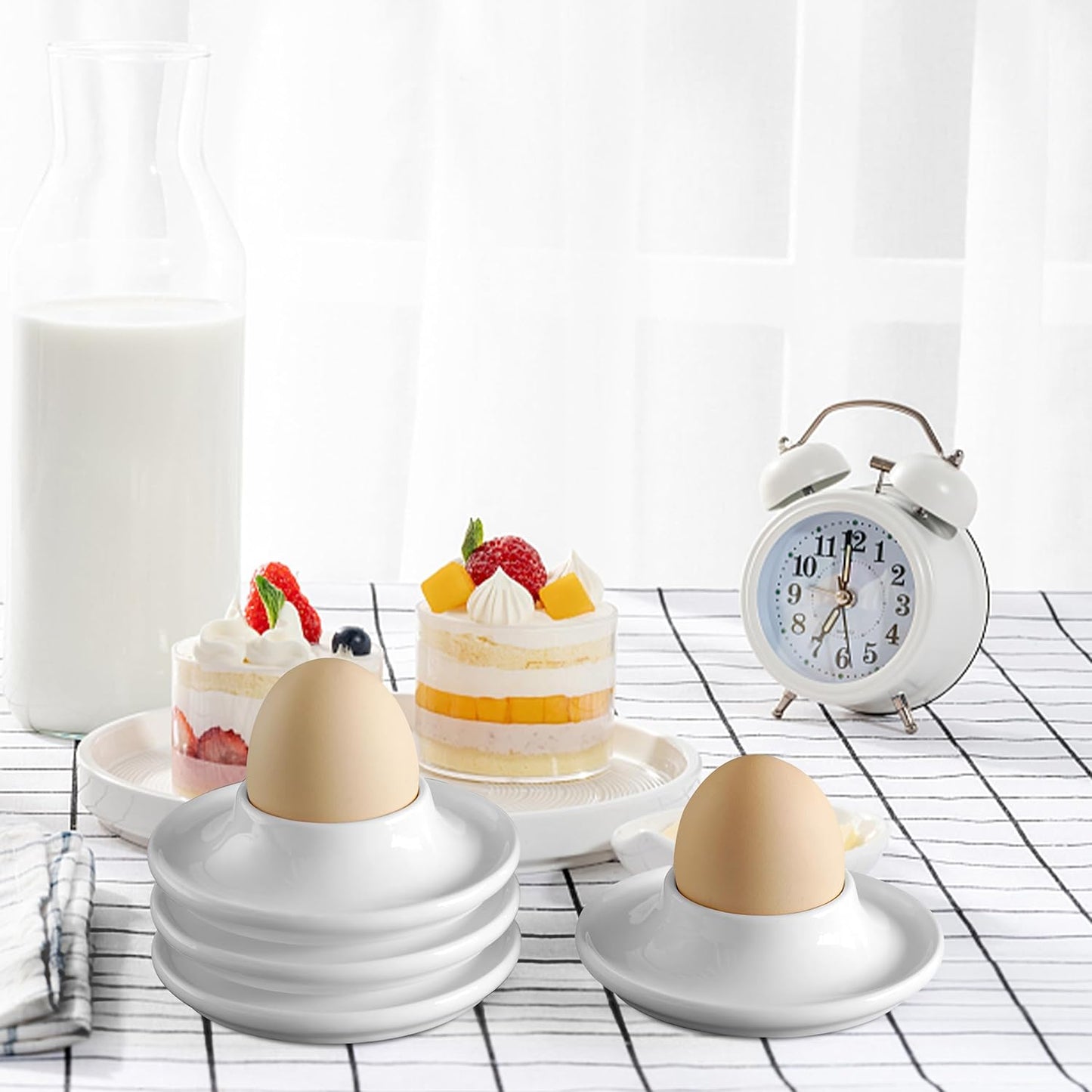 Cinf Ceramic Egg Holder Gift Set of 4 Porcelain Holder Breakfast Boiled Cooking Easy to Clean Childhood Memories Kitchen
