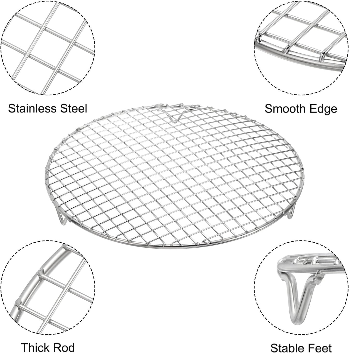 uxcell Round Cooking Rack with Legs, Dia 11 Inch 304 Stainless Steel Barbecue Grill for Cooking Baking Barbecue Air Fryer Racks, Silver