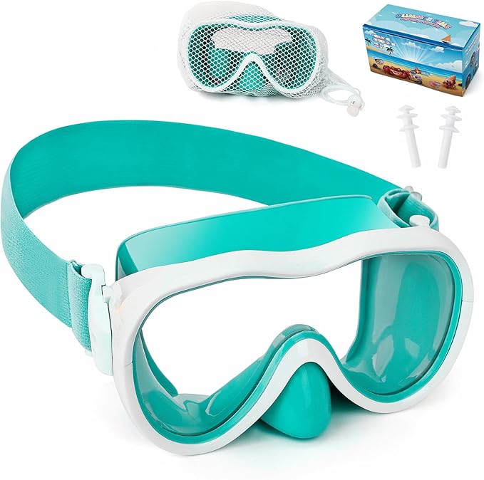 Kids Swim Goggles 180° Snorkel Diving Mask with Nose Cover, Anti-Fog Kids Swimming Goggles with Elastic Fabric Strap for Kids Boys Girls