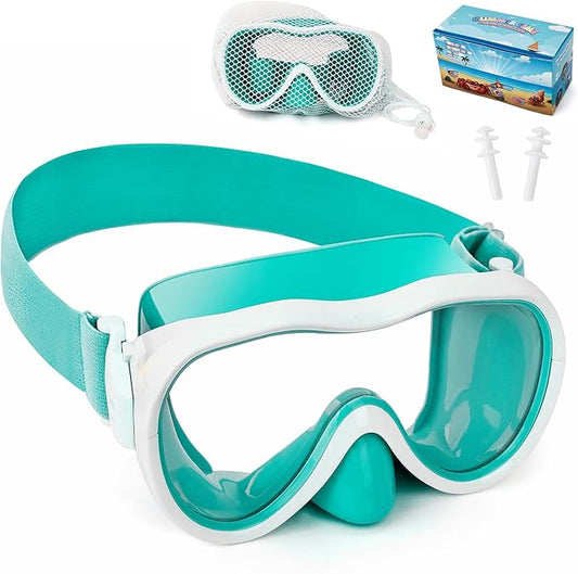 Kids Swim Goggles 180° Snorkel Diving Mask with Nose Cover, Anti-Fog Kids Swimming Goggles with Elastic Fabric Strap for Kids Boys Girls