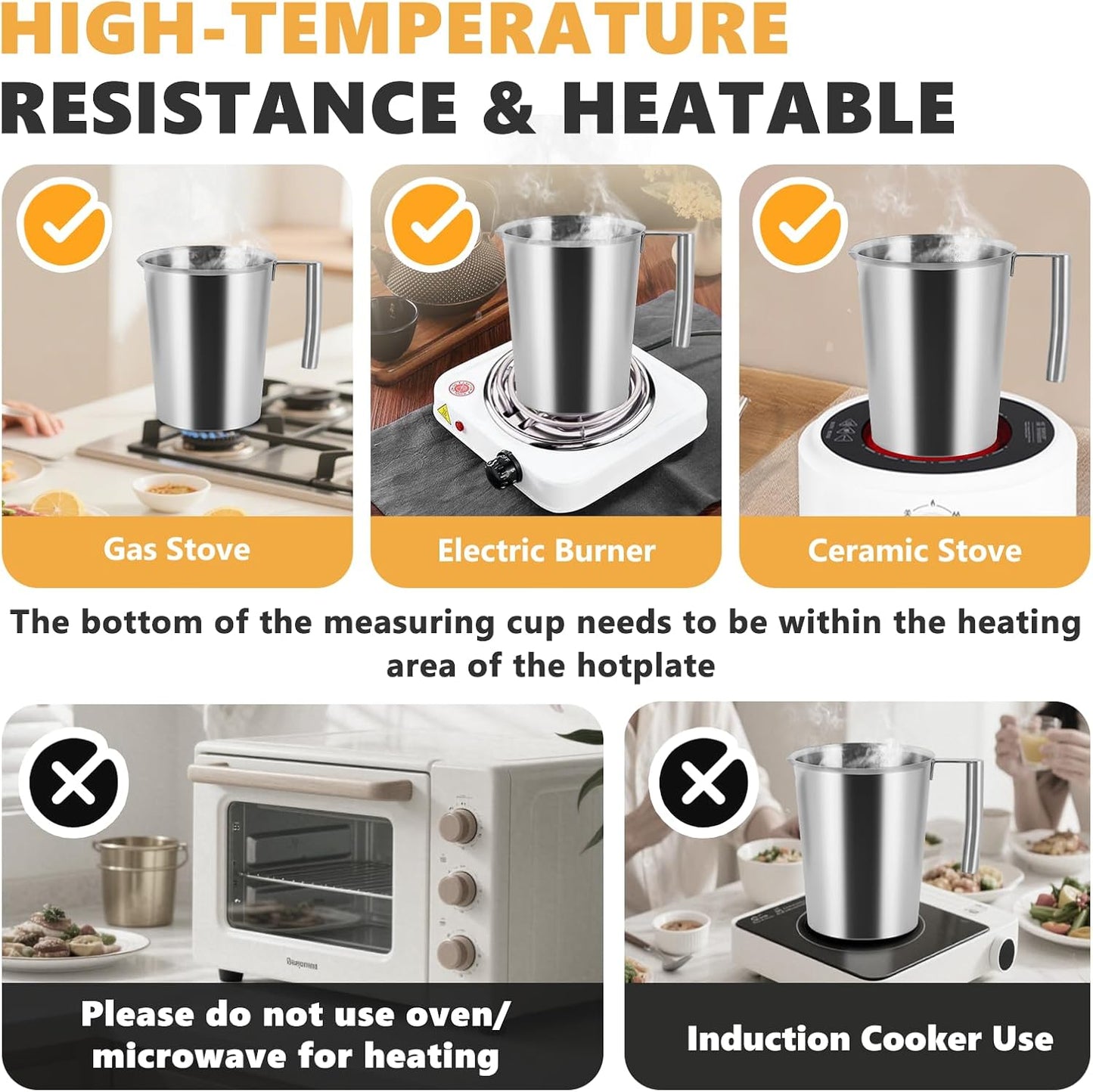 2000ml Stainless Steel Measuring Cup 64 oz with Handle and Glass Lid, Metal Measuring Pitchers with ML/Ounce Scale, Large Mouth Graduated Beakers