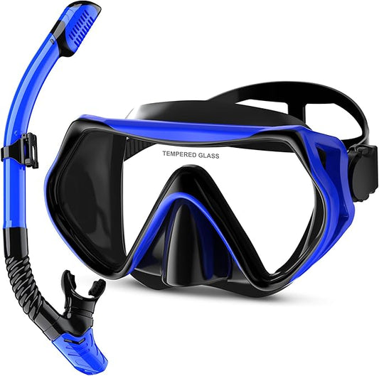 Snorkeling Gear, Dry Snorkel Set180° Panoramic Wide View,Anti-Fog Scuba Diving Mask, Professional Snorkeling Gear for Free Breathing, Swimming, Diving