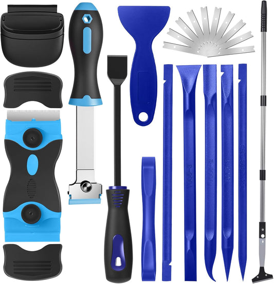 Tallew 12 Pcs Plastic Scraper Tool Razor Blade Plastic Pick Putty Knife Non Scratch Tool Set for Window Floor Label Removal Stickers Paint Cleaning Tile Floors Walls Labels Oil Stains (Classic Color)