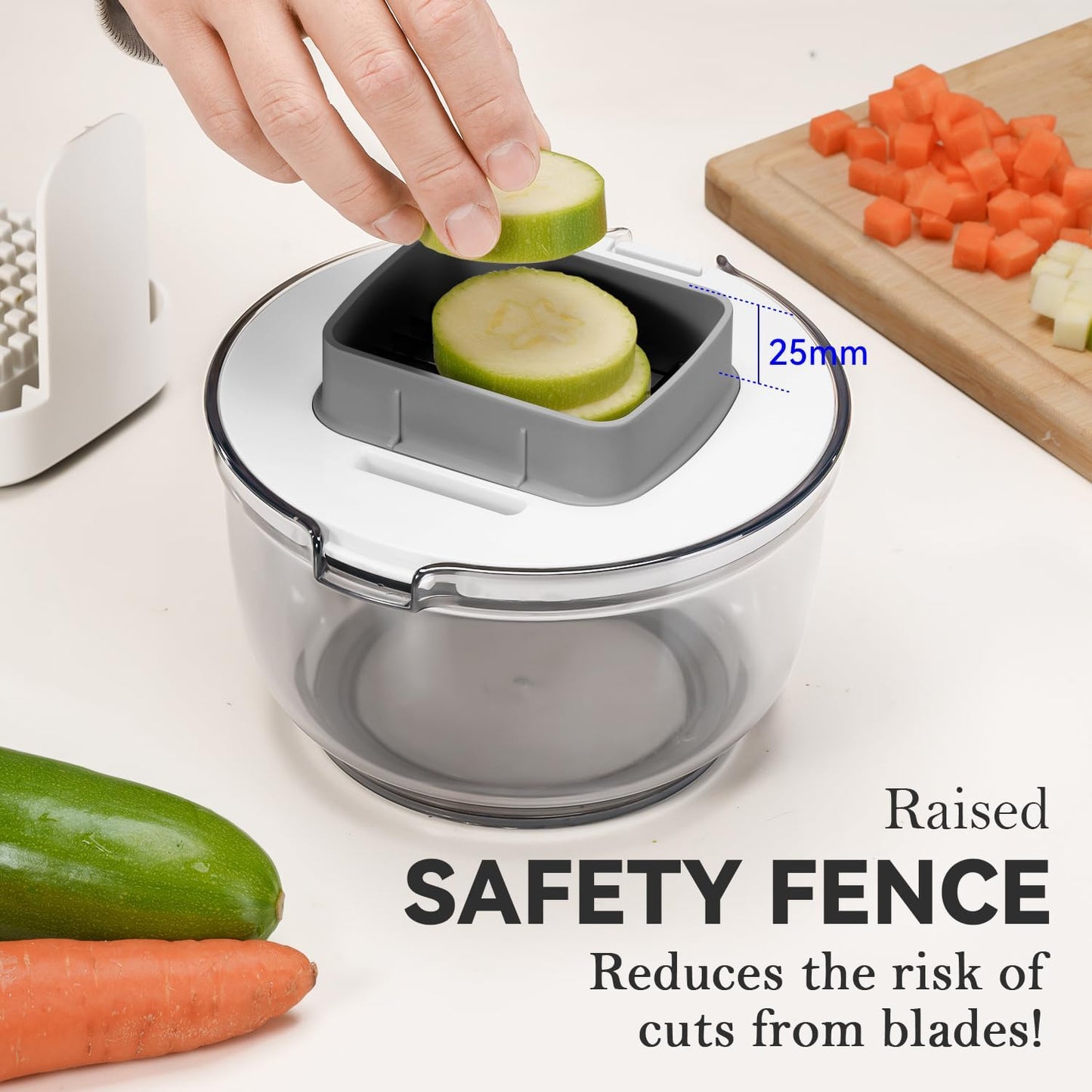Vegetable Chopper Bowel Multi-functional 3 Interchangeable Blades Onion Chopper French Fry Cutter Veggie Dicer for Cucumber, Tomato, Zucchini, Carrot, Citrus