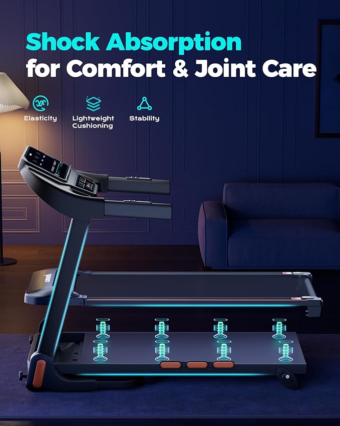 Treadmill for Home, 3.0HP Folding Treadmill with Incline, 300 lbs Capacity, Bluetooth & Heart Rate Sensor, Space-Saving Design