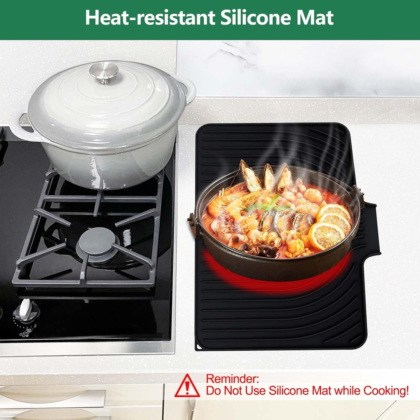 GUUKIN Silicone Dish Drying Mat,17.7" x 11.8 " Drying Matt Kitchen Counter, Dish Drying Rack Mat, Easy Clean Pad for Countertop Protection, Multi-Functional Use, Not applicable Bumps up sink (Black)