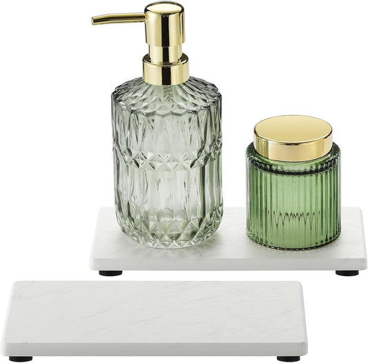 2PCS Diatomite Marble Stone Drying Mat for Kitchen Counter, Water Absorbing Soap Tray Stone Faucet Mat for Bathroom, Quick Dry Splash Guard Sink Protector, Vanity Dish Dispenser Sponge Holder, 8"x3.8"