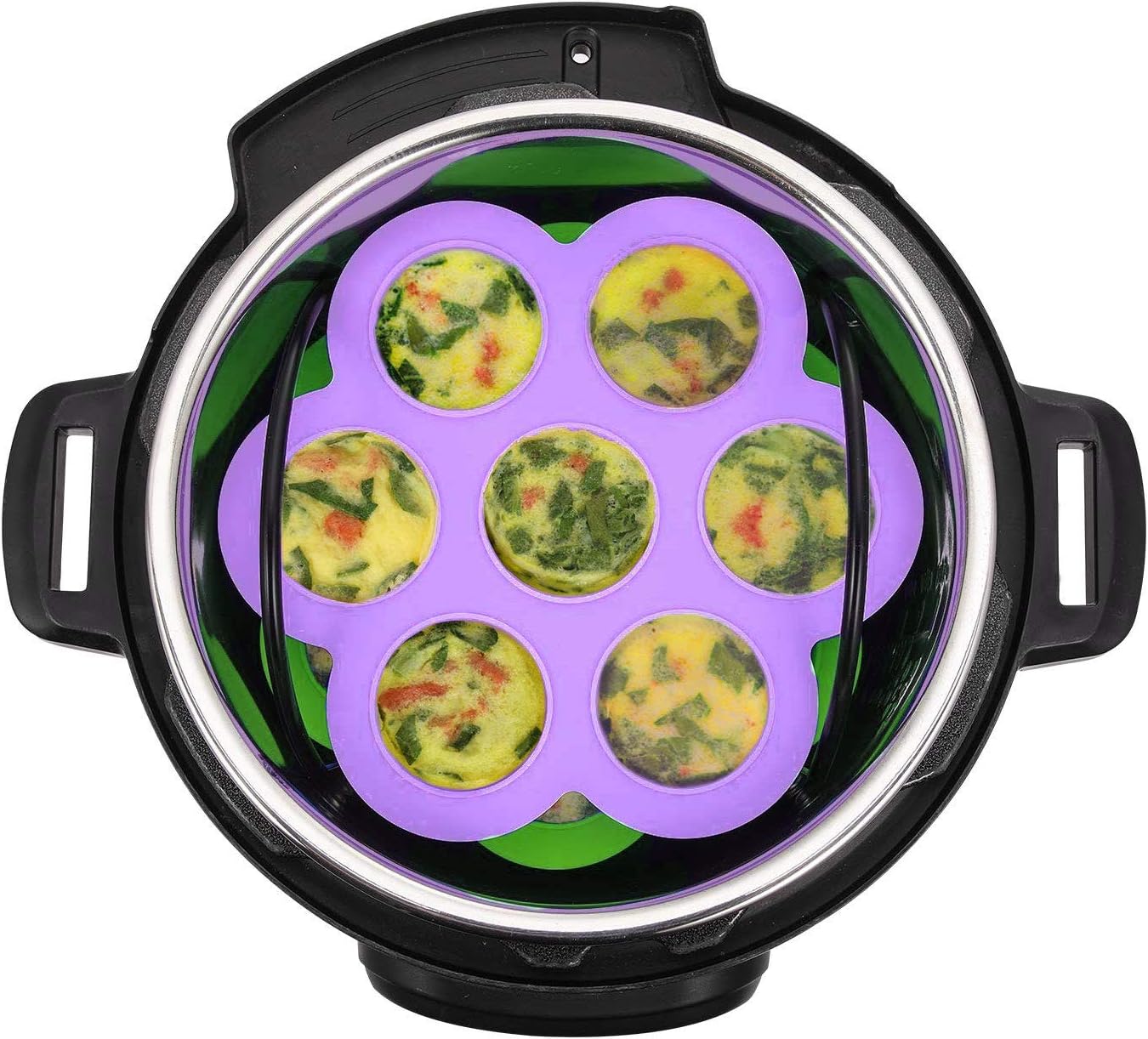 ROTTAY Silicone Egg Bites Molds and Steamer Rack Trivet with Heat Resistant Handles Fit Instant Pot Accessories, 7pcs set for 6qt & 8qt Electric Pressure Cooker With 2 Spoons and Silicone spatula