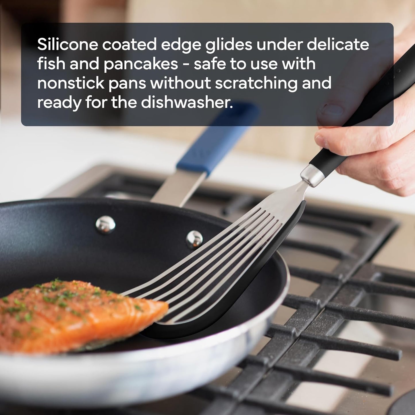 Misen Fish Silicone Spatula - Slotted Turner for Cooking - Perfect for Frying - Heat Resistant - Dishwasher Safe -1mm Thick Flexible Flipper - Soft Silicone Grip Handle for Easy Use