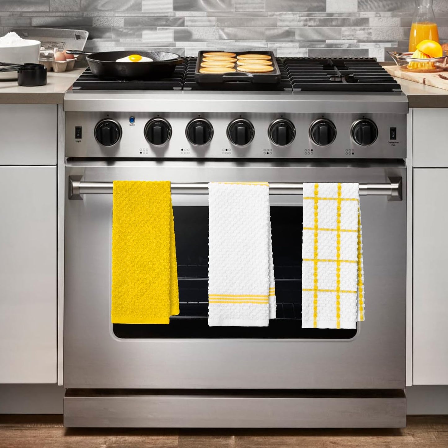 Artoid Mode Ring Spun Cotton Yellow Kitchen Dish Towels, 15x25 Inch Ultra Soft Absorbent Quick Drying Household Cleaning Tea Towels Bar Towels Set of 6