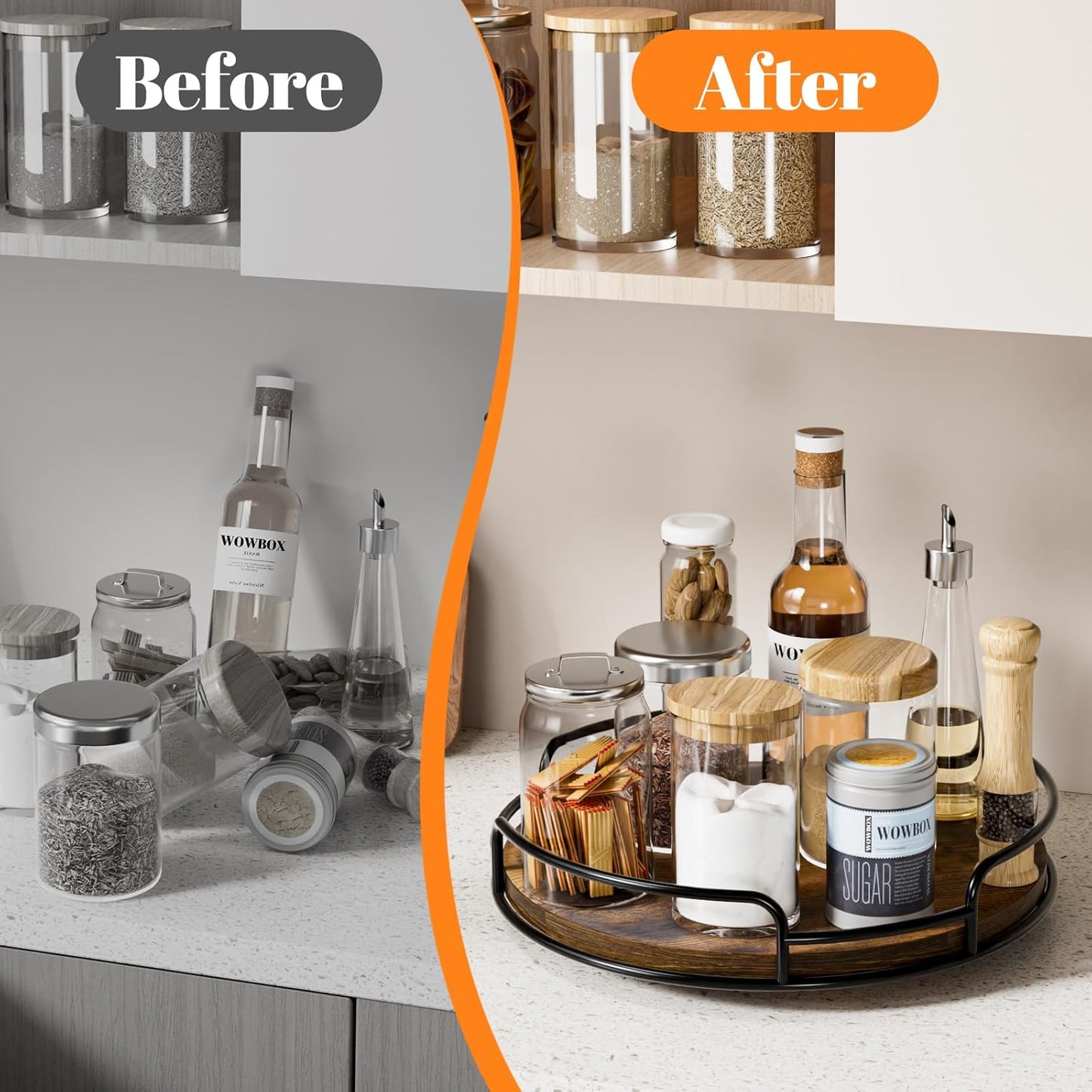 WOWBOX 9" Lazy Susan Organizer for Table Top Rotating Spice Rack Organizations Wood Lazy Susan Turntable Organizer for Cabinet Kitchen Pantry Countertop Bathroom Vanity