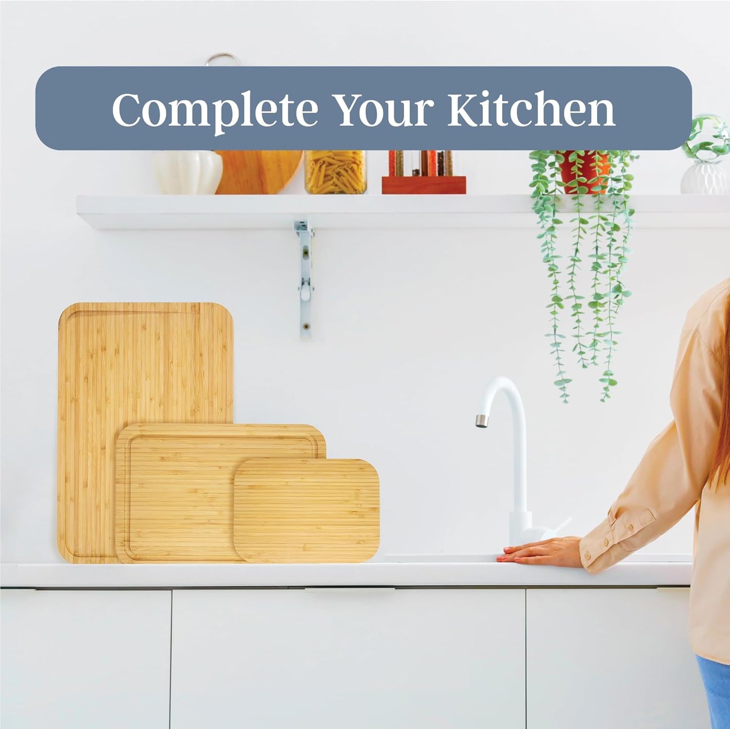 Totally Bamboo 3-Piece Cutting Board Set – Bamboo Wood Cutting Boards in Large, Medium, and Small Sizes with Juice Groove and Collection Well – Elegant Kitchen Chopping Boards with Curved Edges