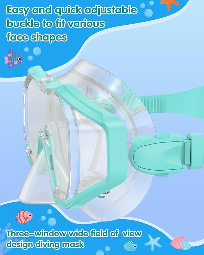 W WSTOO Kids Swim Goggles with Nose Cover,Snorkel Diving Swimming Mask for Youth 5-15,HD 3-Window Wide Vision Anti-Shattered Lens Anti-Fog&Leak