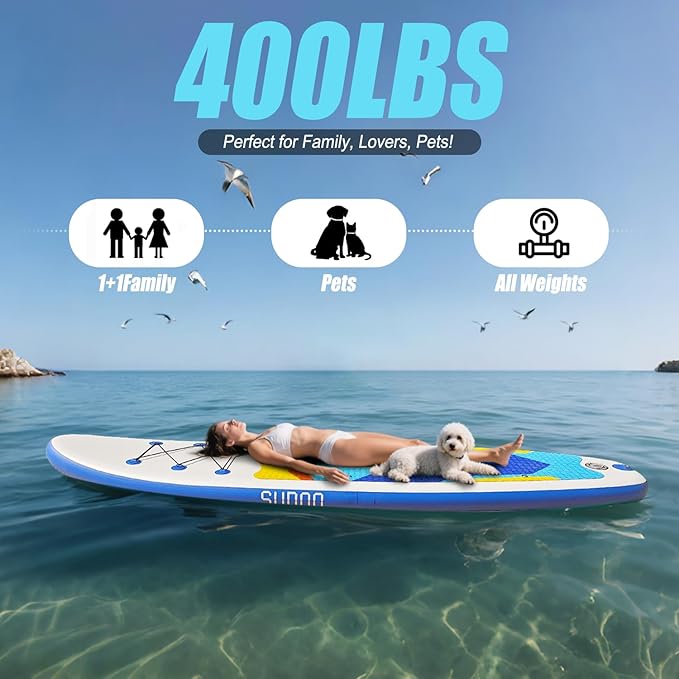 Inflatable Stand Up Paddle Board 10‘x30‘‘- Ultra-Light SUP with Backpack, Pump, Paddle, Coil Leash, 3 Fins, Repair Kit, Stable Design, Non-Slip EVA Deck for Adults & Youth