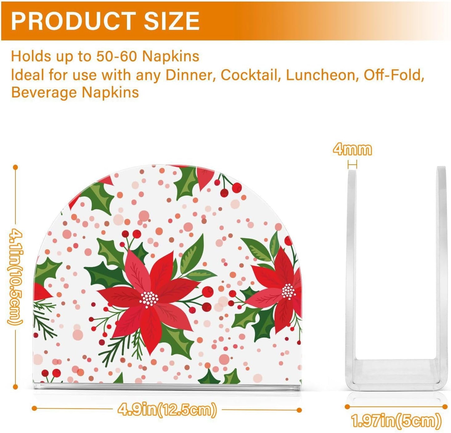 Christmas with Poinsettia Napkin Holder for Table Paper Napkins Holder Acrylic Tissue Dispenser Kitchen Dining Room Bathroom Party Car Decor