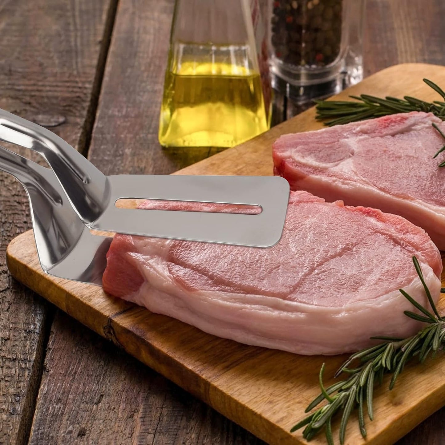 Steak Clamps, 3-in-1 Cooking Tong, Double Sided Spatula, 10 inch Multifunctional Stainless Steel Food Flipping Spatula Tongs Clip for Beefsteak Bread Hamburger BBQ Meats Pizza Pies Bread Fish (2 Pack)