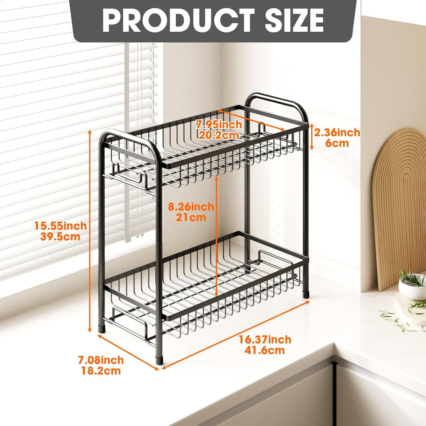 Spice Rack for Countertop, 2-Tier Standing Sturdy Metal Seasoning Organizer Holder, Space Saving Spice Shlef for Kitchen, Cabinet, Pantry Storage, Easy Assembly, Black