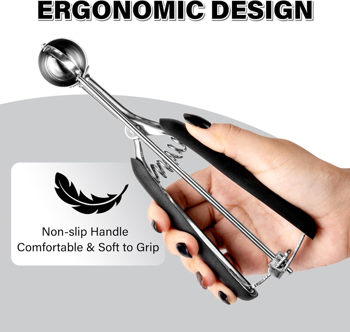 Small Cookie Scoop 2 tsp, Professional Stainless Steel Ice Cream Scoop 30 mm, Melon Baller Scoop Good Soft Grips, Quick Trigger Release