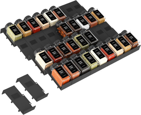 Famhap Spice Drawer Organizer, 36PCS Interlocking Expandable Seasoning Rack Tray Insert for Kitchen Drawers, Spice Rack Drawer for Spice Jars