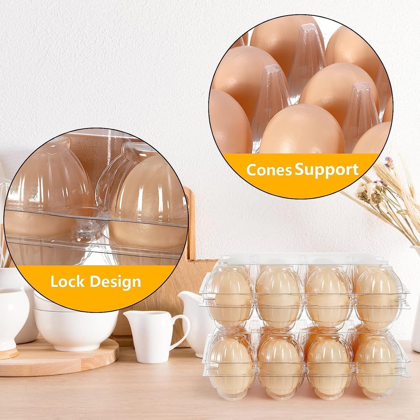 Youeon 60 Pcs Plastic Egg Cartons 12 Count, Clear Egg Cartons for Chicken Eggs 3x4 Grid, Reusable Eggs Carton Bulk Perfect for Family, Farm, Markets, Display, Camping -Medium