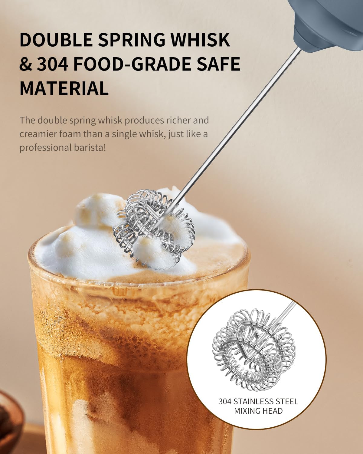 CIRCLE JOY Rechargeable Milk Frother Hanheld, Dual Ring Electric Coffee Frother, Portable Hand Frother Wand Drink Mixer for Matcha Lattes Cappuccino, Kitchen Gifts, Blue