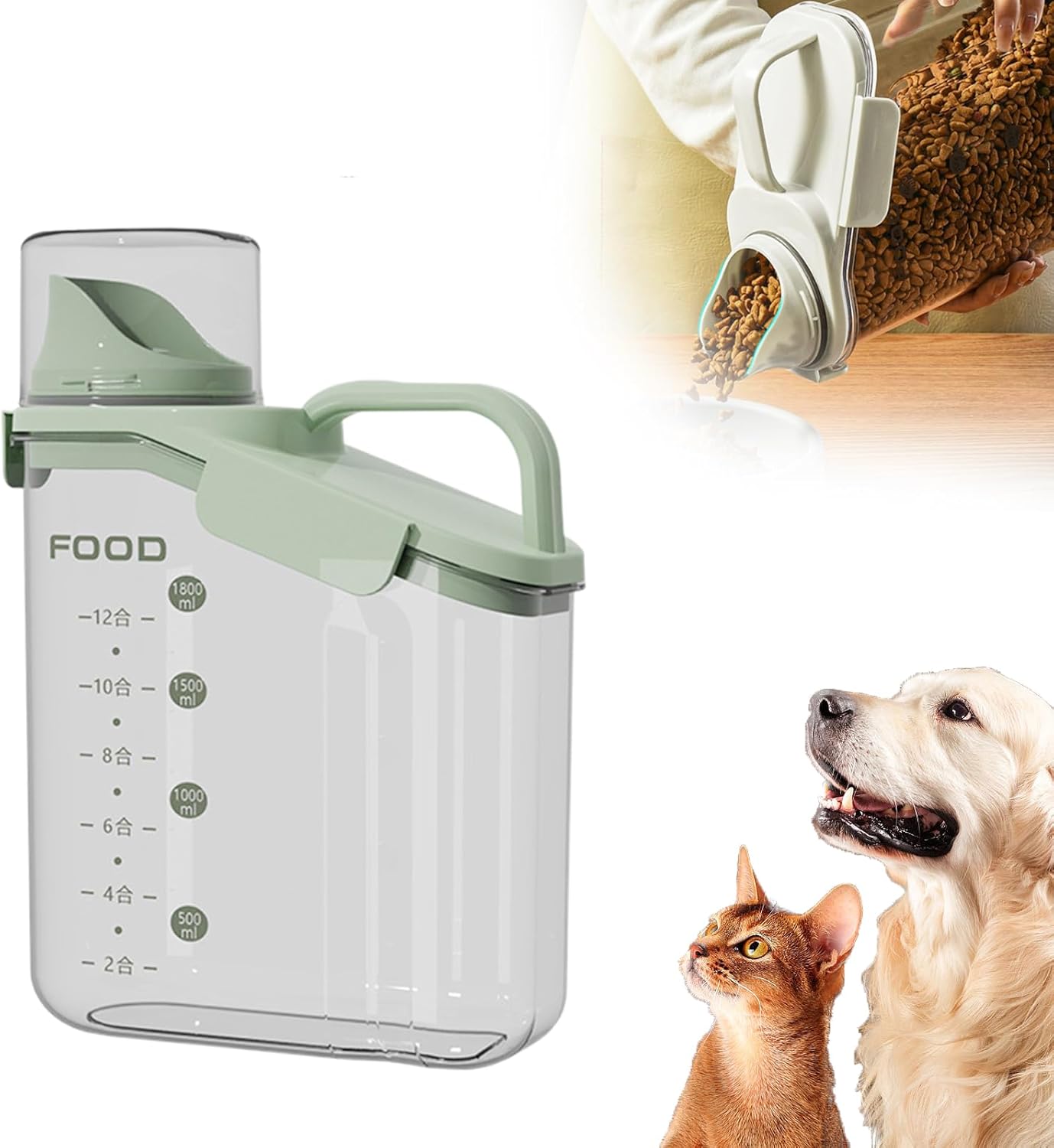 Clear Airtight Food Storage Containers, Transparent Cereal Dry Food Storage with Pouring Spout, for Flour, Sugar and Cereal (68oz Green)