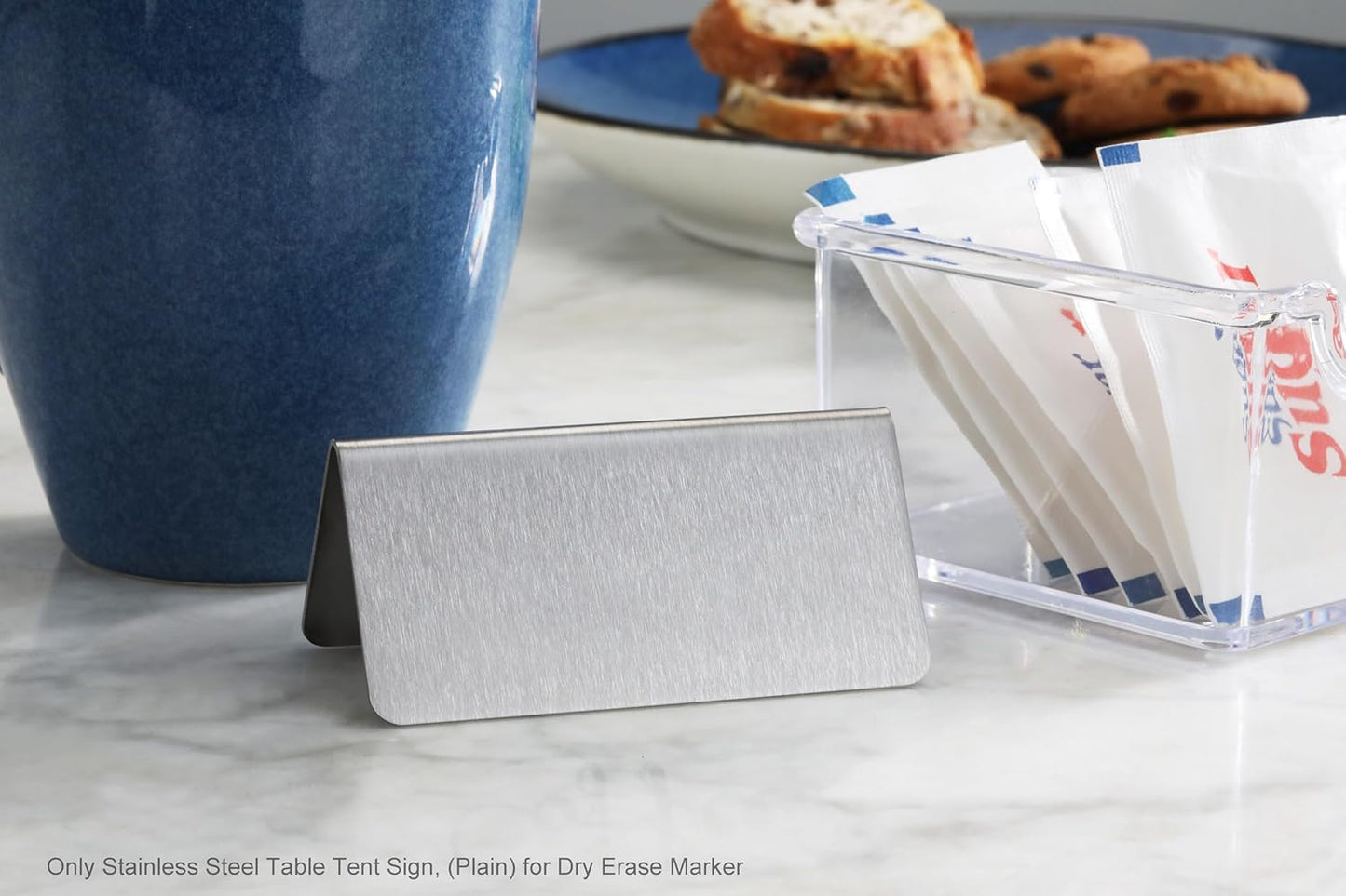 New Star Foodservice Stainless Steel Table Tent Sign (Silver (Plain), 3-Inch by 1-1/2-Inch (Set of 6))