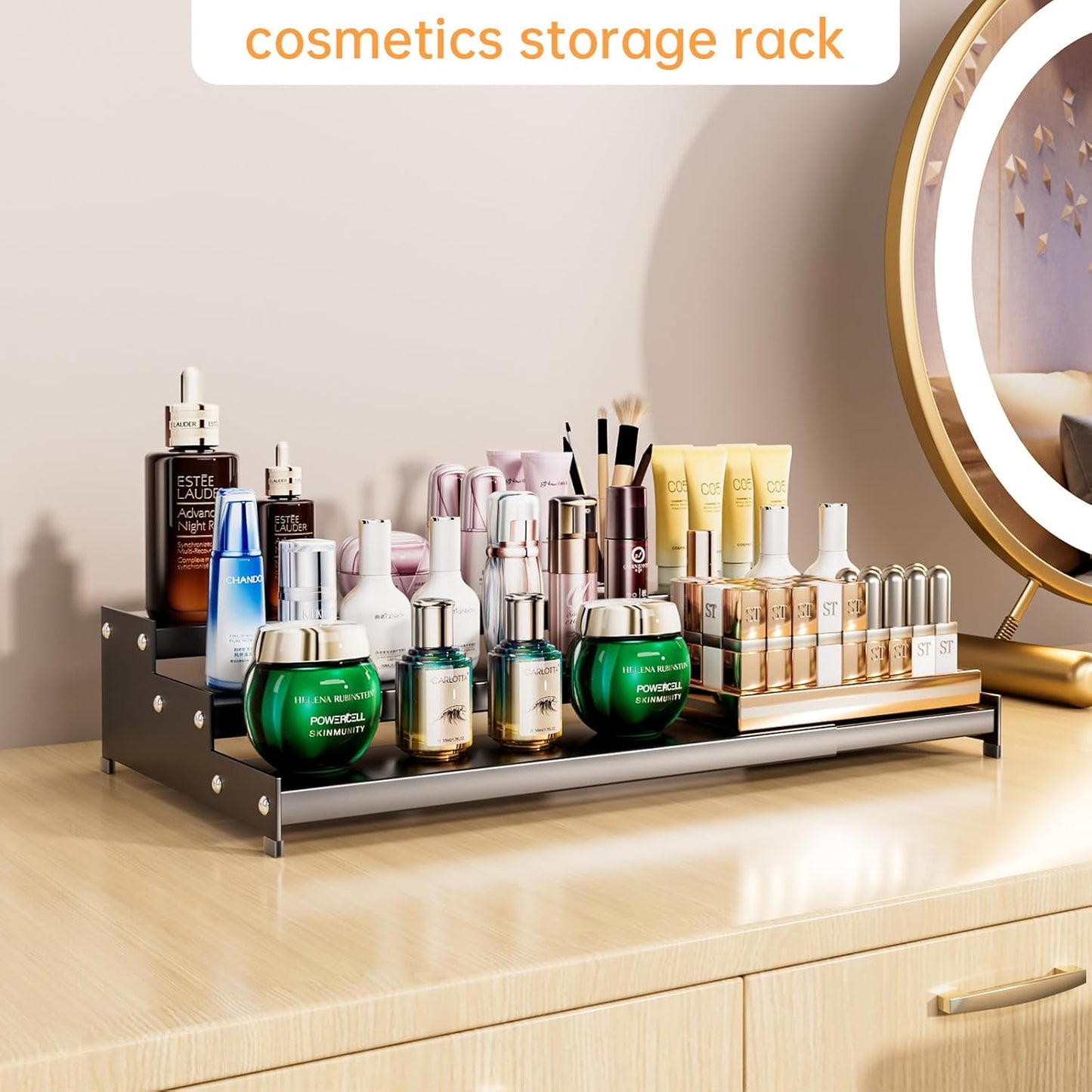 Premium Spice Rack Organizer for Countertops - 3-tier space-saving kitchen organizer for spice jars, oil bottles and utensils 1 Pack Grey (modern rust-resistant design)