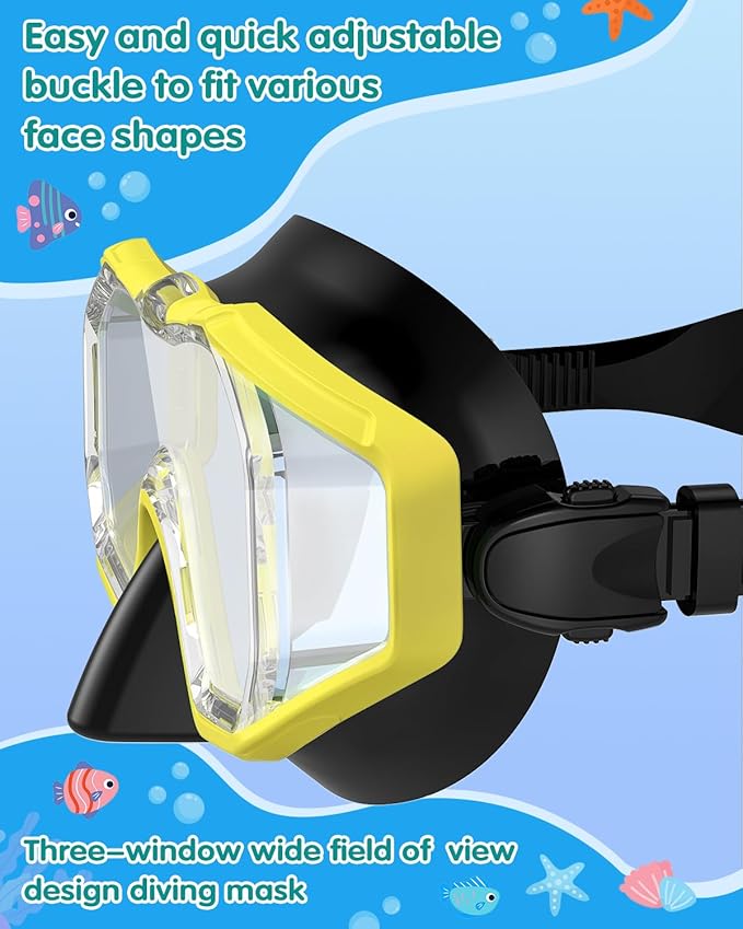 W WSTOO Kids Swim Goggles with Nose Cover,Snorkel Diving Swimming Mask for Youth 5-15,HD 3-Window Wide Vision Anti-Shattered Lens Anti-Fog&Leak
