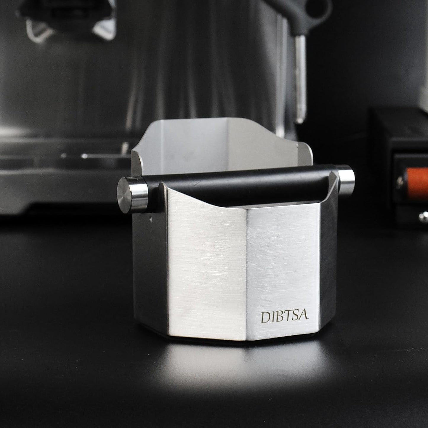 DIBTSA Espresso Knock Box, with Removable Knock Bar and Non-Slip Rubber Base,Coffee Bar Accessories, Stainless Steel, Silver, Large