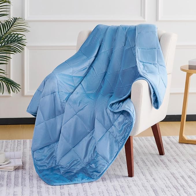 L'AGRATY Weighted Blanket - 60"x80" 15lbs Soft Breathable Heavy Blanket Minky Material with Glass Beads for Adult All-Season Summer Fall Winter Soft Thick Comfort