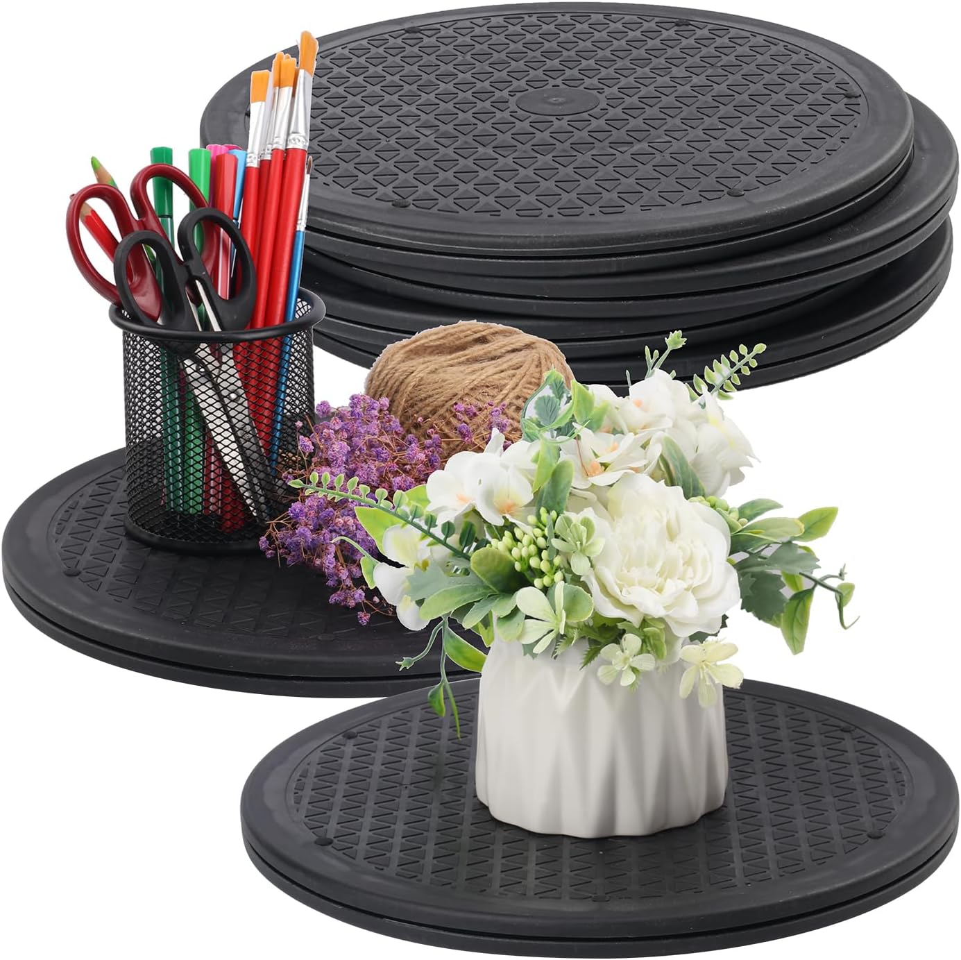 6 Pack 12 Inch Lazy Susan Turntable, Heavy Duty Lazy Susan Turntable Organizer, Premium 12 Inch Rotating Swivel Stand for Table Top, Kitchen, and More