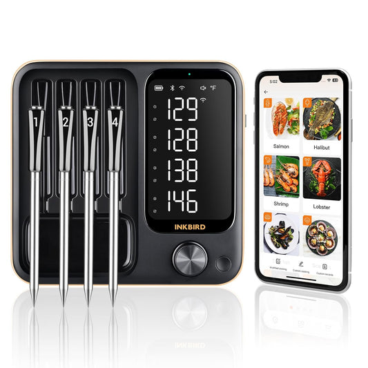 4-Probe WiFi Wireless Meat Thermometer with 360°Readable LCD Standalone Base, WiFi and Bluetooth 5.3 Unlimited Range, IPX8 Waterproof Food Kitchen Thermoemter for BBQ, Grill, Smoker, Oven, Rotisserie